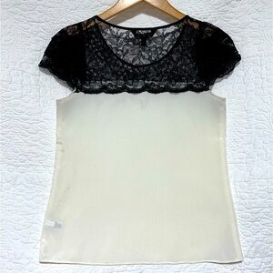 EXPRESS Womens Black Lace and Cream Semi Sheer Blouse, Size XSmall